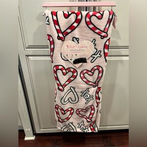 Betsey Johnson Pink and Red Heart Plush Blanket Throw Valentine’s Day